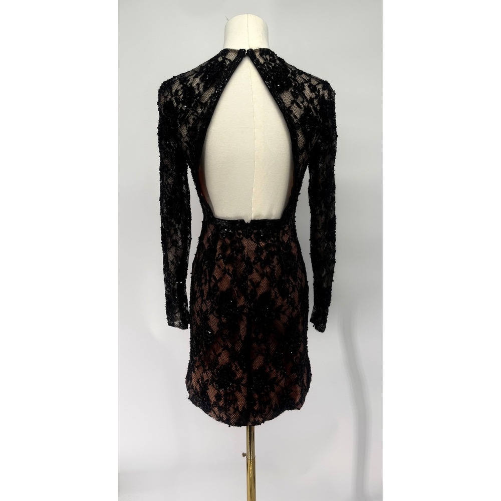 Sherri Hill 52990 Black Lace Sequin Open Back Cocktail Dress NWT Size 00 - Picture 4 of 7
